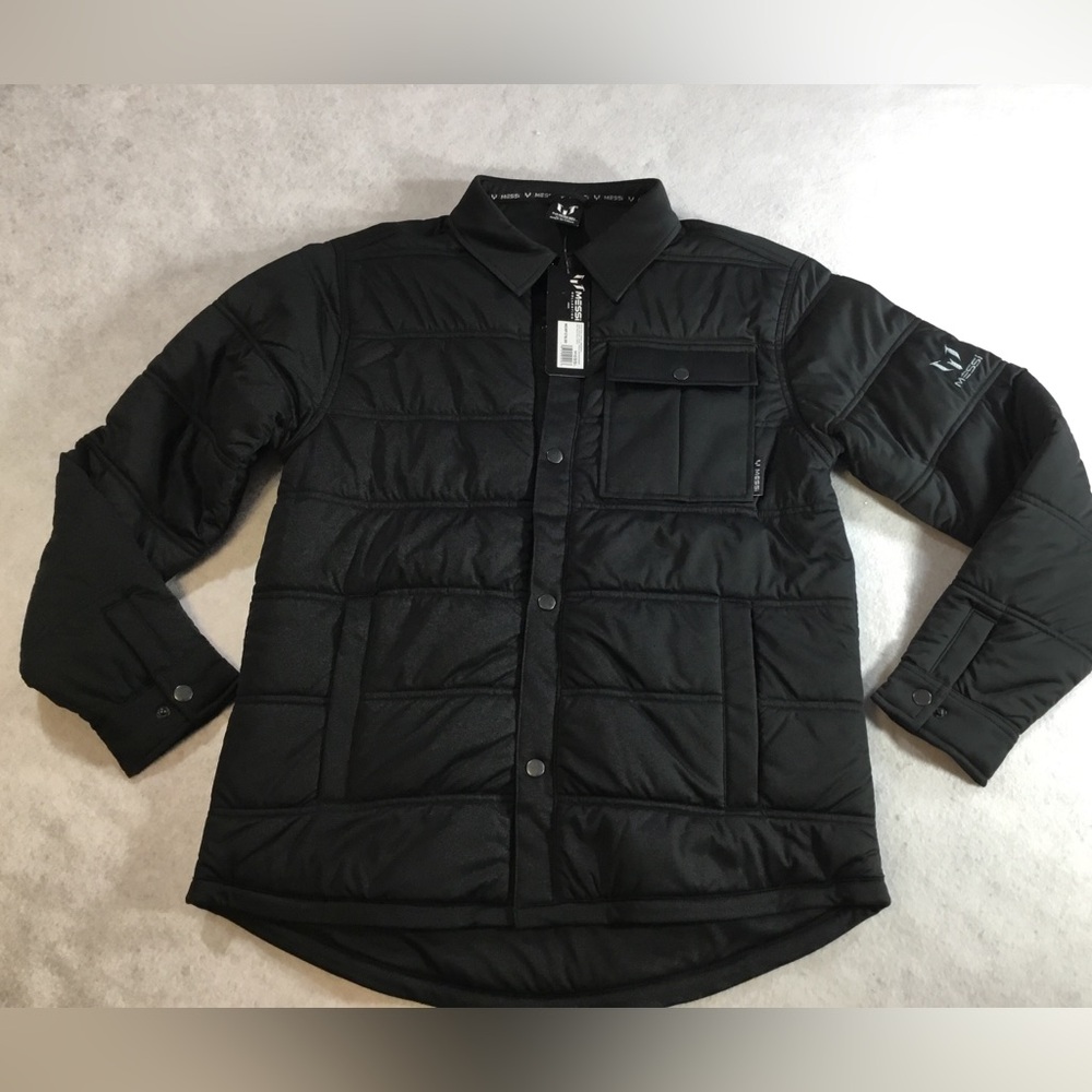 Messi Men's Quilted Black Puffer Shirt Jacket SZ Small NWT